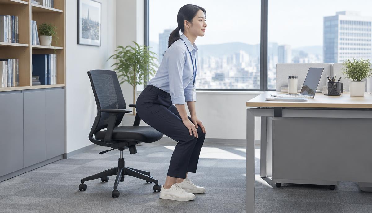 직장인이 일상 속 짧은 시간에 계단 운동을 하는 모습
