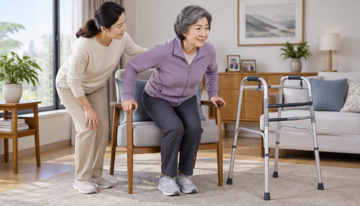 인공관절 수술 전 근력과 보행을 평가받는 환자