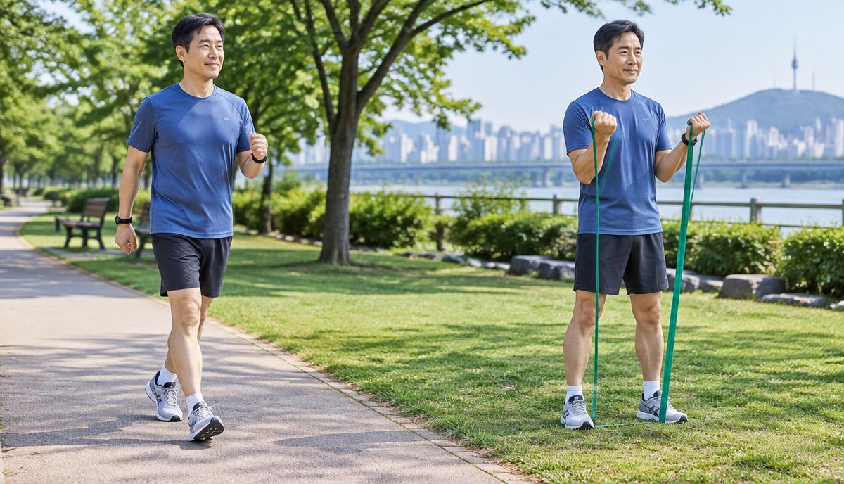 주말 이틀에 운동을 나누어 하는 중년 성인