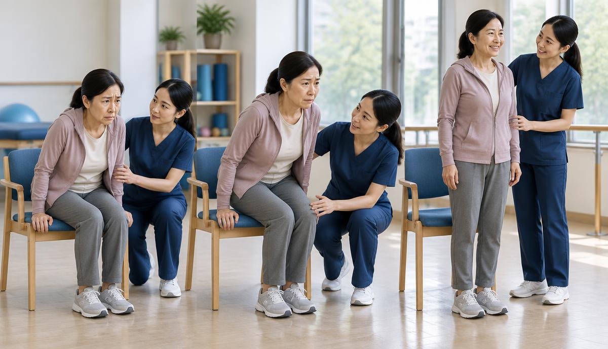 통증에 대한 두려움을 상담하며 안전한 움직임을 시작하는 장면